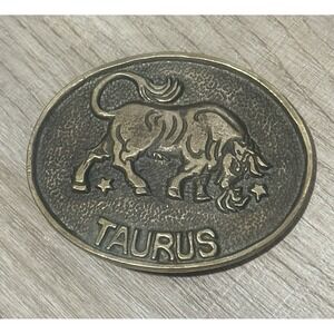 1970s Taurus Script Horoscope Zodiac Astrology Solid Brass Vintage Belt Buckle